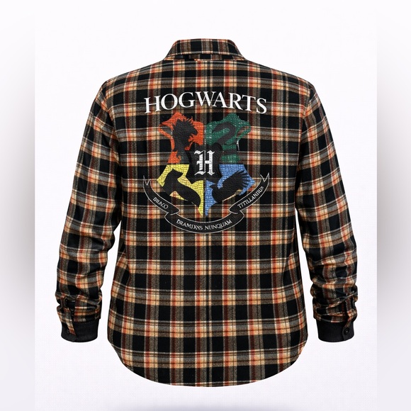 Harry Potter Tops - HARRY POTTER Womens HOGWARTS Flannel Plaid Pocket Shirt Jacket Wool Blend Sz M​​